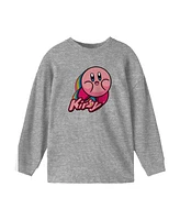 Kirby Boys Colorful Character Youth Athletic Gray Long Sleeve Graphic Tee