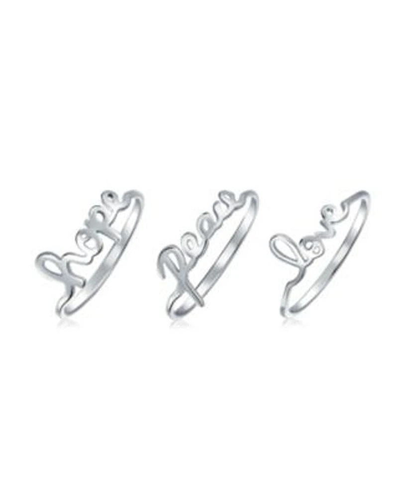 Bling Jewelry 925 Sterling Silver Peace Love Hope Inspirational Saying Words Knuckle Midi Ring Set