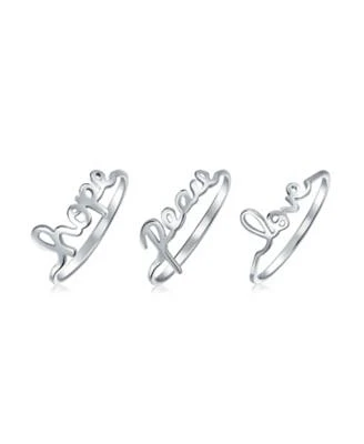 Bling Jewelry 925 Sterling Silver Peace Love Hope Inspirational Saying Words Knuckle Midi Ring Set