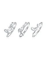 Bling Jewelry 925 Sterling Silver Peace Love Hope Inspirational Saying Words Knuckle Midi Ring Set