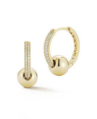 Rachel Zoe 14K Gold Plated Sterling Silver Ball Pave Hoop Earrings