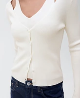 Mango Women's Combined V-Neck Knitted Cardigan Sweater