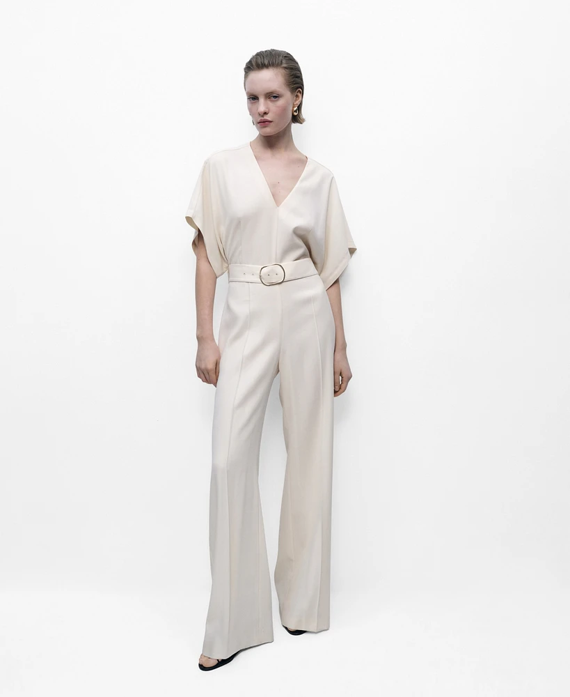 Mango Women's Buckle Belt Long Jumpsuit