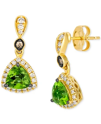 Le Vian Green Apple Peridot (1-1/2 ct. t.w.) & Diamond (1/3 ct. t.w.) Trillion Halo Drop Earrings in 14k Gold