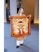 Jessie Zhao New York Double Sided Wool Silk Scarf Of Leopards With Floral Fountain