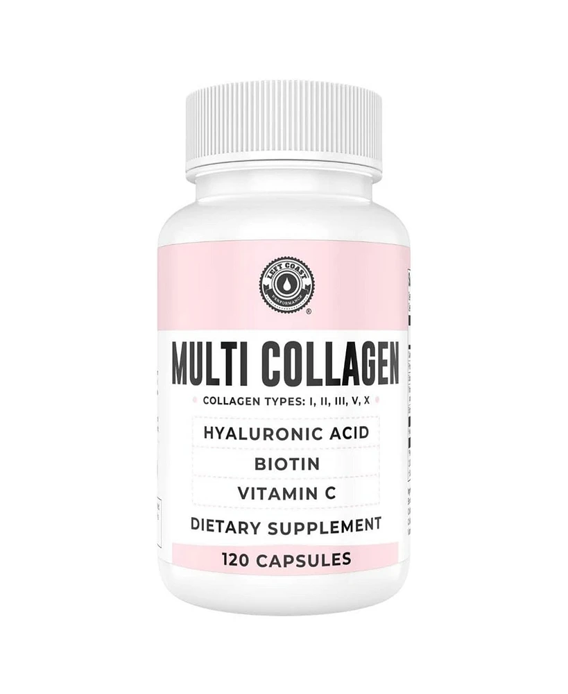 Left Coast Performance Multi Collagen Capsules, Collagen for Skin, Hair, Nails and Joint Health Supplement, 120ct
