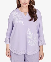 Alfred Dunner Plus Crystal Springs Floral Embroidered Eyelet Sleeve Top