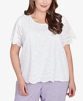 Alfred Dunner Plus Crystal Springs Eyelet Crew Neck Top