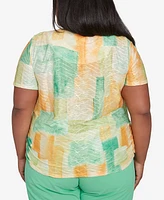 Alfred Dunner Plus Rise and Shine Textured Patch Short Sleeve Top