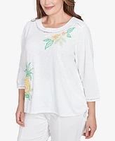 Alfred Dunner Plus Rise and Shine Embroidered Pineapple Top
