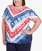 Alfred Dunner Plus Land of The Free Tie Dye American Chevron Top