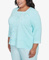 Alfred Dunner Plus St. Thomas Asymmetrical Dragonfly Embroidery Top
