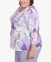 Alfred Dunner Plus Crystal Springs Dramatic Flower Top
