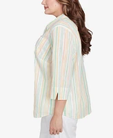 Alfred Dunner Plus Rise and Shine Sunny Stripes Button Down Top
