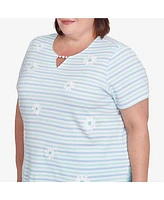 Alfred Dunner Plus St. Thomas Embroidered Daisy Striped Top