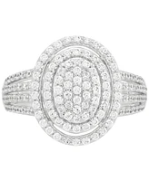 Diamond Oval Halo Cluster Multirow Ring (1 ct. t.w.) in Sterling Silver
