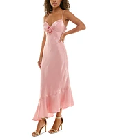 Alex & Sophia Juniors' Satin Rosette Asymmetric Midi Dress