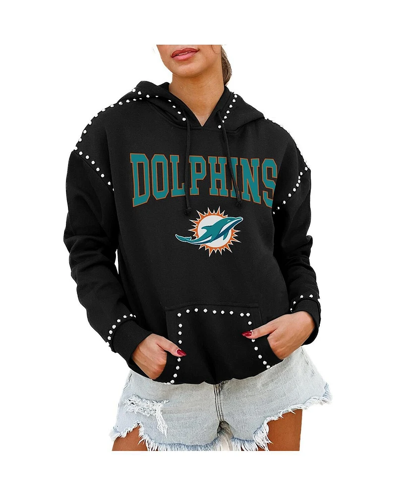 Gameday Couture Women's Black Miami Dolphins Catch the Vibe Studded Pullover Hoodie