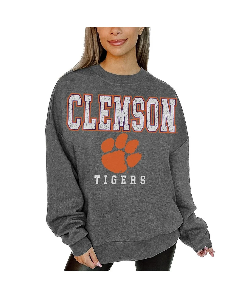 Gameday Couture Women's Heather Charcoal Clemson Tigers Distressed Fleece Pullover Sweatshirt