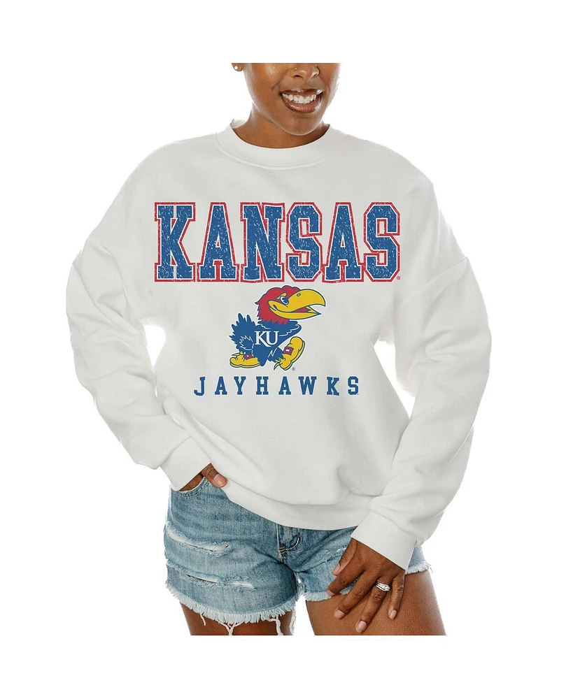 Gameday Couture Women's White Kansas Jayhawks Freestyle Fleece Pullover Sweatshirt