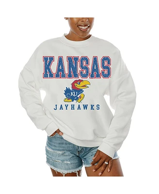 Gameday Couture Women's White Kansas Jayhawks Freestyle Fleece Pullover Sweatshirt