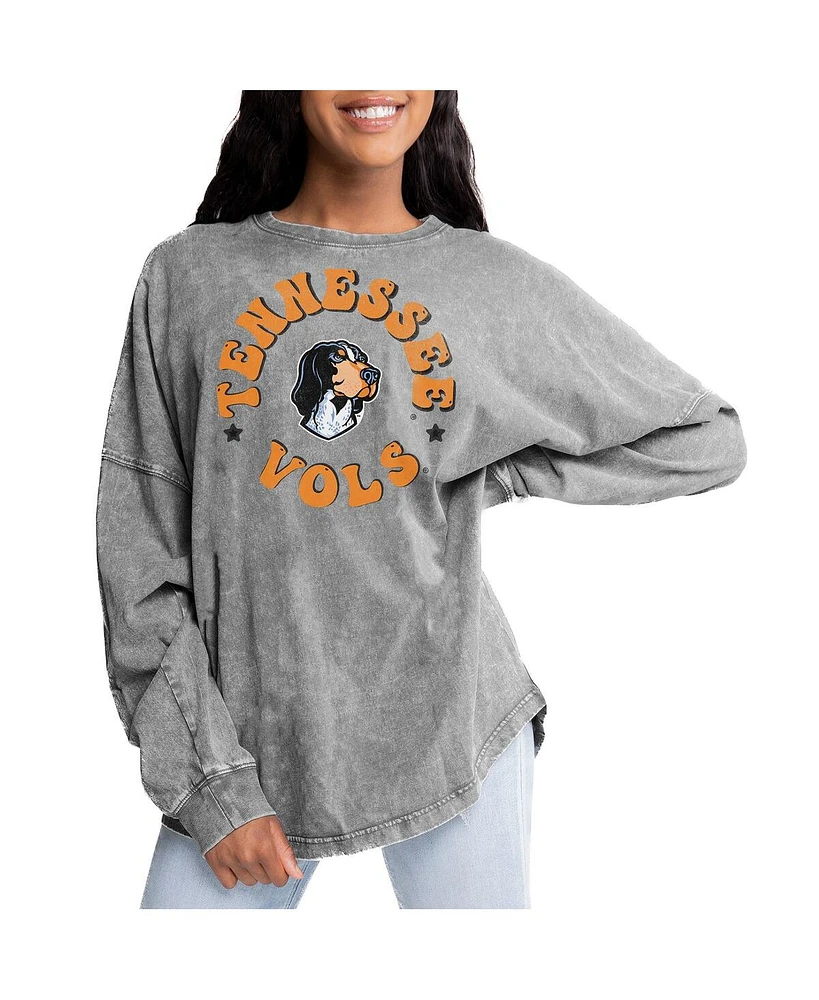 Gameday Couture Women's Gray Tennessee Volunteers Playing Around Faded Wash Oversized Long Sleeve T-Shirt