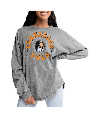 Gameday Couture Women's Gray Tennessee Volunteers Playing Around Faded Wash Oversized Long Sleeve T-Shirt