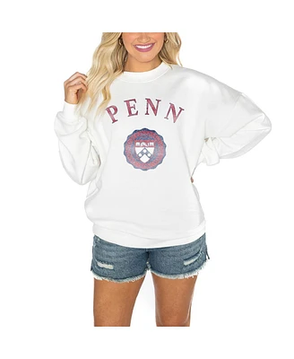 Gameday Couture Women's White Pennsylvania Quakers Drop Shoulder Fleece Pullover Sweatshirt