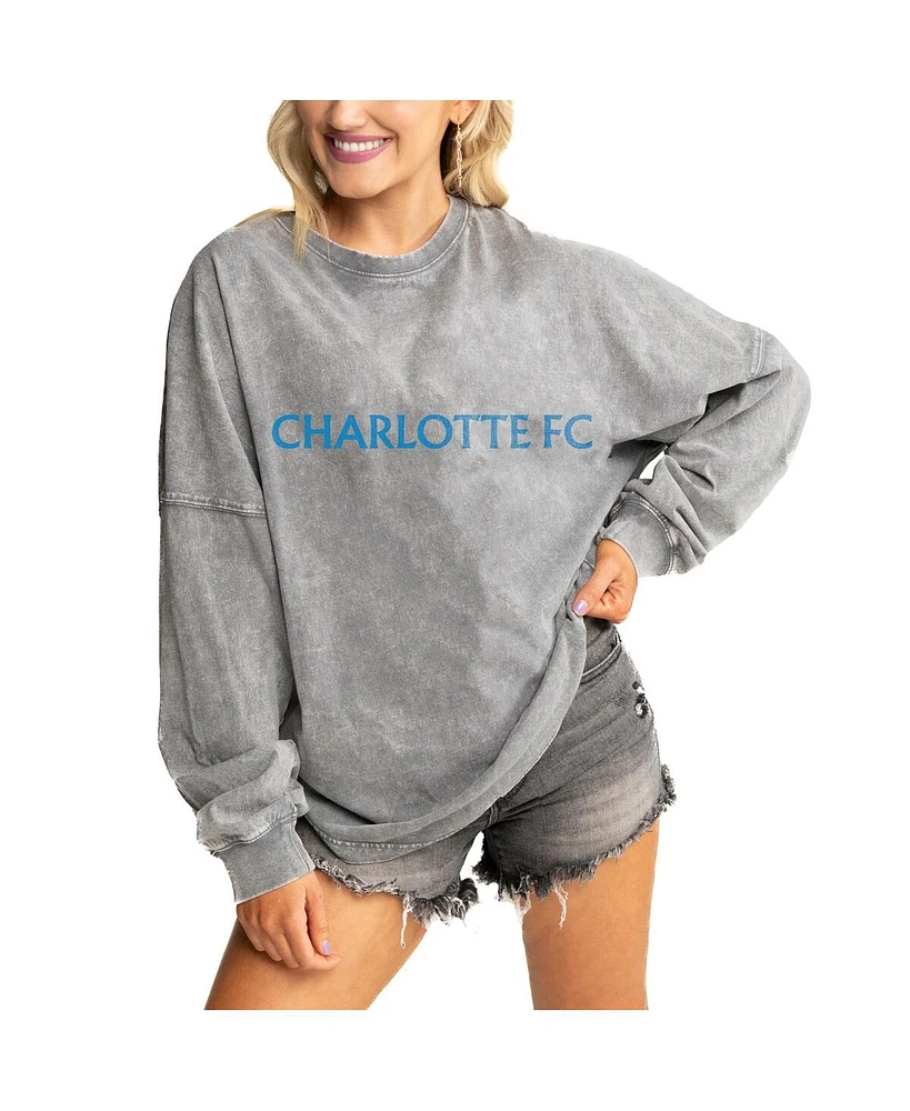 Gameday Couture Women's Gray Charlotte Fc Faded Wash Pullover Sweatshirt