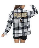 Gameday Couture Women's Grey Purdue Boilermakers Long Sleeve Brushed Plaid Button-Up Overshirt Jacket