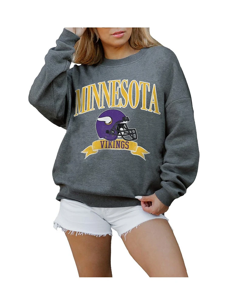 Gameday Couture Women's Charcoal Minnesota Vikings Seal The Deal Premium Fleece Drop Shoulder Pullover Sweatshirt