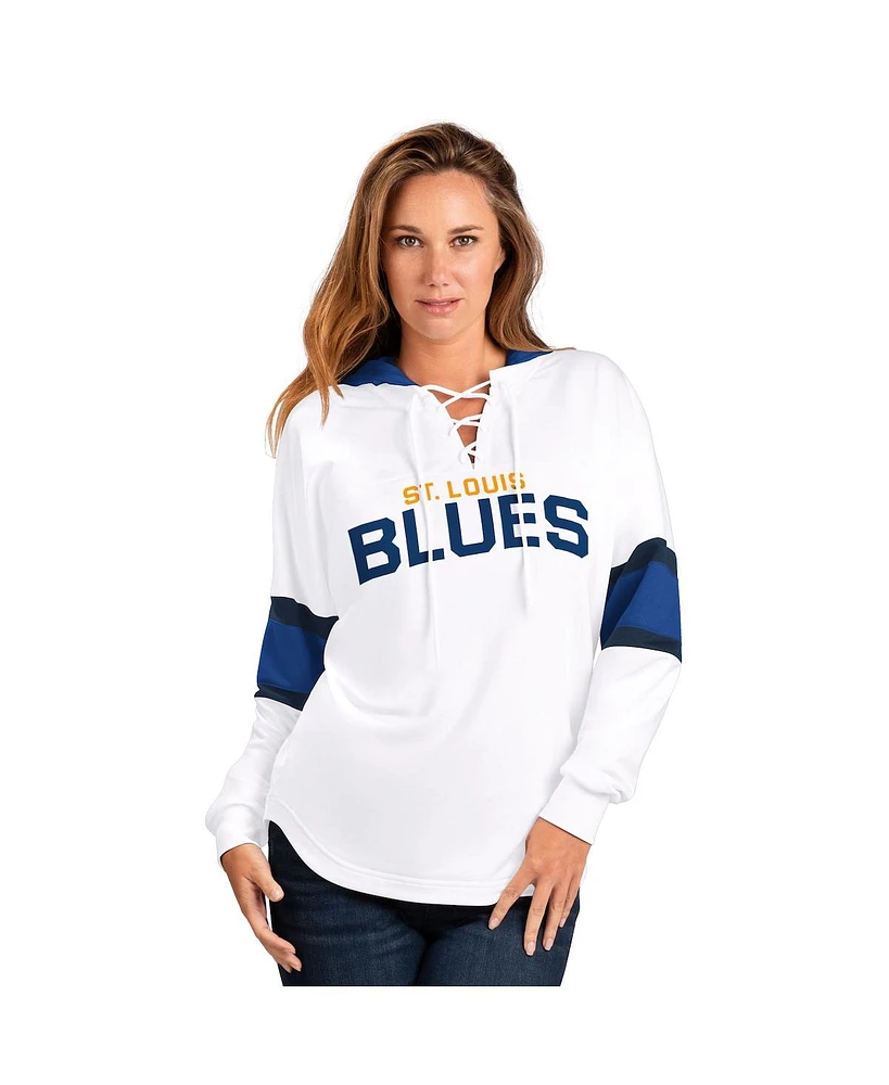 G-iii 4Her by Carl Banks Women's White St. Louis Blues Goal Zone Long Sleeve Lace-Up Hoodie T-Shirt