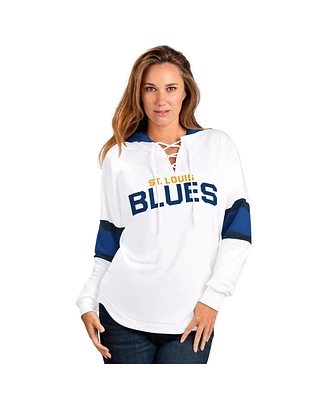 G-iii 4Her by Carl Banks Women's White St. Louis Blues Goal Zone Long Sleeve Lace-Up Hoodie T-Shirt