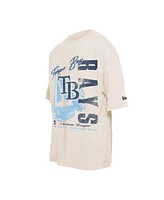 New Era Men's Cream Tampa Bay Rays Cooperstown Collection Oversized Throwback Distressed T-Shirt