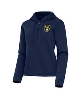 Antigua Women's Navy Milwaukee Brewers Contemporary Quarter-Zip Hoodie