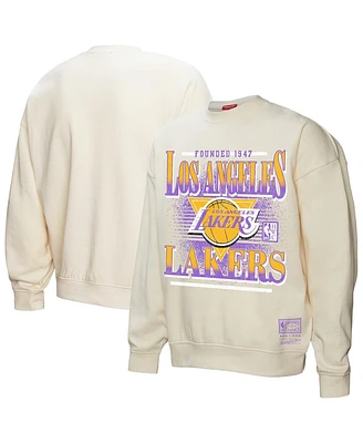 Mitchell & Ness Women's Cream Los Angeles Lakers Oversprayed Pullover Sweatshirt