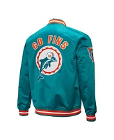 Mitchell & Ness Men's Aqua Miami Dolphins Double Down Satin Full-Snap Jacket