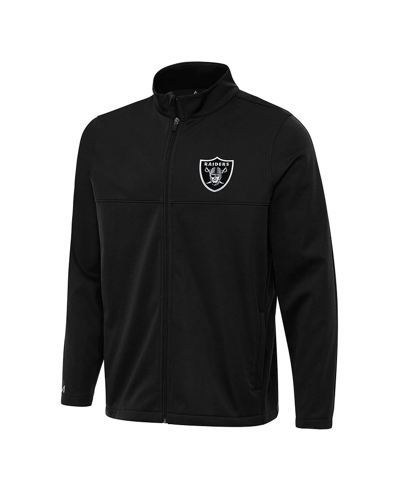 Antigua Men's Black Las Vegas Raiders Links 2 Full-Zip Golf Jacket