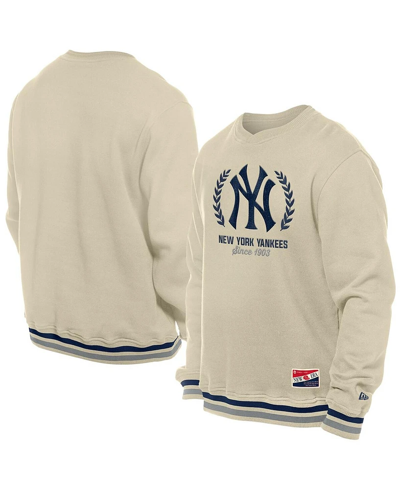 New Era Men's Cream York Yankees Throwback Pullover Sweatshirt