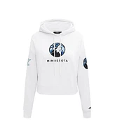 Pro Standard Women's White Minnesota Timberwolves 2024/25 City Edition Chenille Applique Cropped Pullover Hoodie
