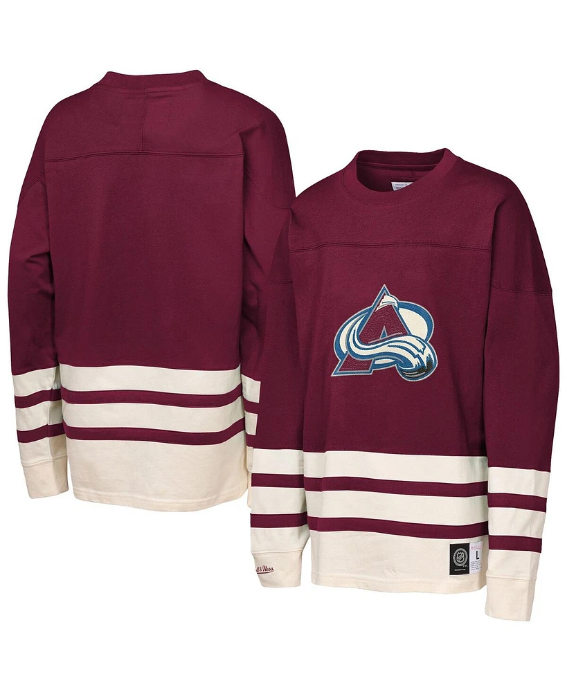 Mitchell & Ness Big Boys and Girls Burgundy Colorado Avalanche Chainstitch Heavyweight Long Sleeve Top