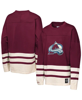 Mitchell & Ness Big Boys and Girls Burgundy Colorado Avalanche Chainstitch Heavyweight Long Sleeve Top
