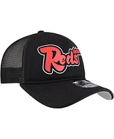 New Era Men's Black Cincinnati Reds Retro Bold A-Frame Trucker 9FORTY Adjustable Hat