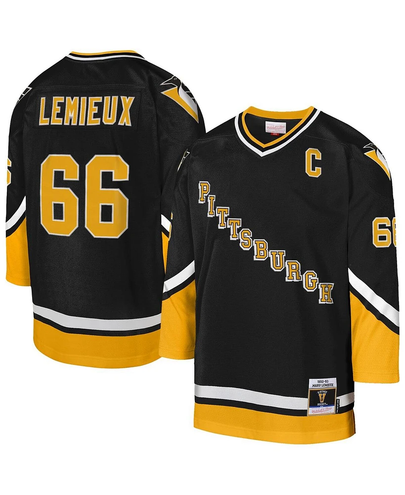 Mitchell & Ness Big Boys and Girls Mario Lemieux Gold Pittsburgh Penguins 1992/93 Captain Patch Blue Line Player Jersey