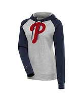 Antigua Women's Heather Gray/Navy Philadelphia Phillies Victory Raglan Sleeve Pullover Hoodie