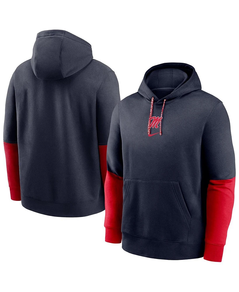 Nike Men's Navy Ole Miss Rebels 2024 Sideline Club Fleece Pullover Hoodie