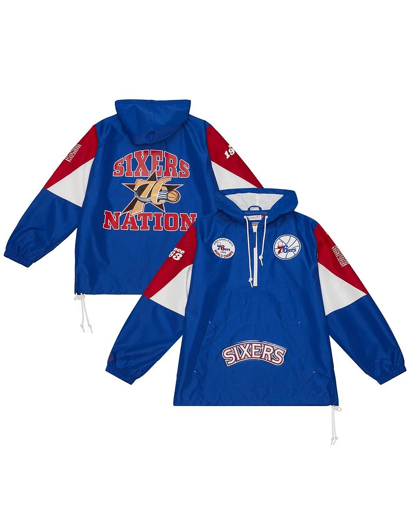 Mitchell & Ness Men's Royal Philadelphia 76ers Team Origins Anorak Quarter-Zip Pullover Hoodie