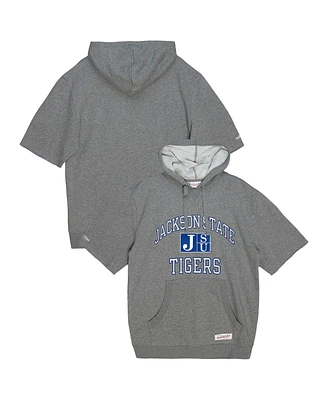 Mitchell & Ness Men's Heather Gray Jackson State Tigers Fleece Short Sleeve Pullover Hoodie