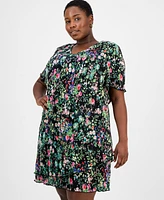Connected Plus Pleated Tiered Floral Sheath Dress