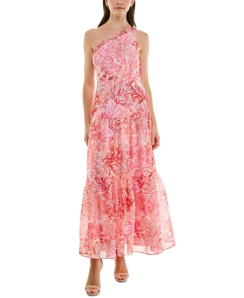 Taylor Women's Ruffled One-Shoulder Chiffon Maxi Dress